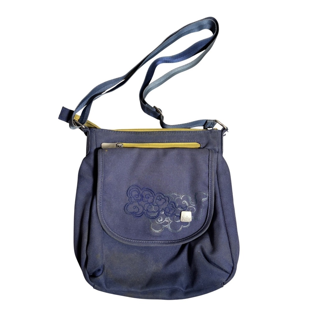 Haiku Blue Canvas Crossbody Bag Zip Embroidered Messenger Travel Purse Nature